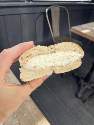 Everything bagel with vegetable cream cheese