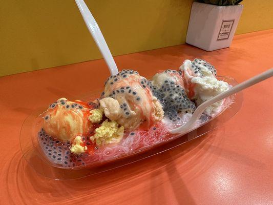 Ice cream falooda (left to right: mango, saffron, chikoo and kulfi)