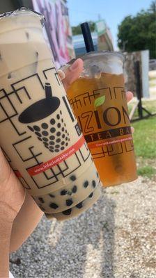 Chocolate Mint Milk Tea (left), Green Sunshine (right)