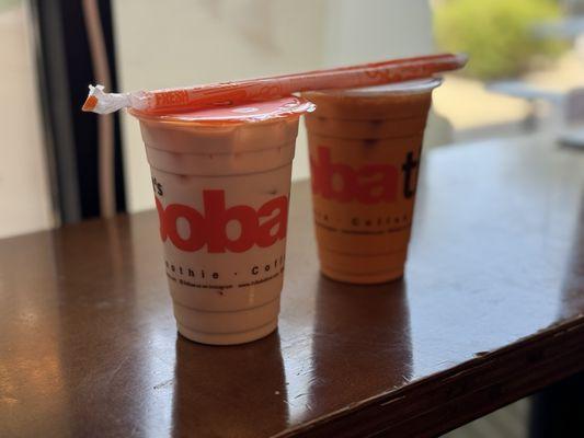 Golden Phoenix milk tea and Thai Ice Tea, no boba per our request.