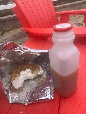 Apple cider donut ice cream sandwich and apple cider (from the farm store)