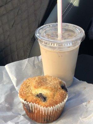 Iced chai tea latte and a delicious warm blueberry muffin!