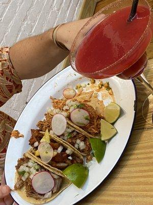 Tacos and frozen strawberry margarita