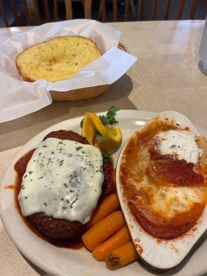 Breaded Veal Parmesan & Lasagna with garlic bread