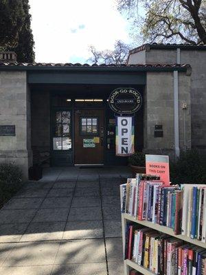 Front of bookstore (next to downtown Saratoga)