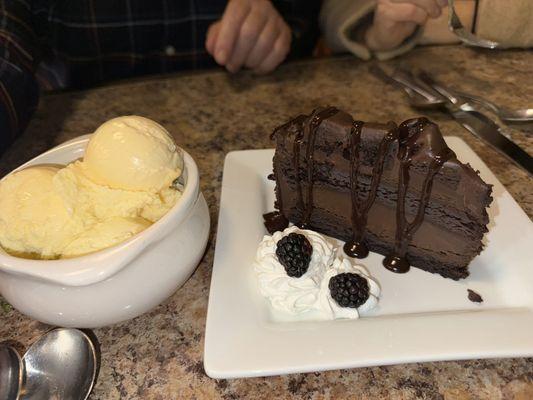 Chocolate cake and ice cream