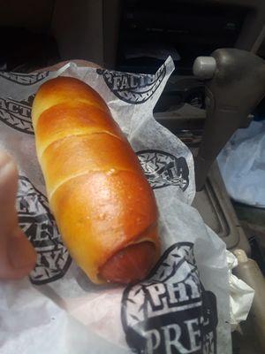 FREE pretzel dog for National Hot Dog Day!