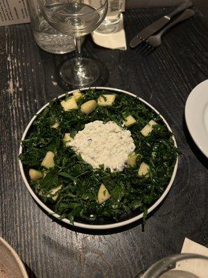 Shaved kale with roasted ricotta & apple agrodolce