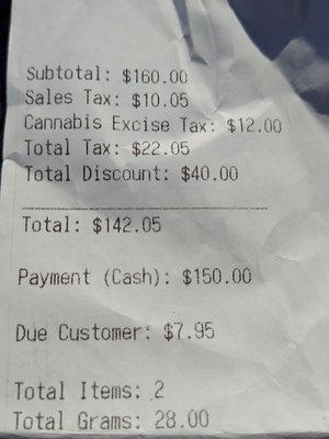 Tax info.... I shouldn't have been charged the excise tax, as a medical marijuana cardholder.