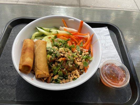 Tofu and veggie egg roll vermicelli bowl