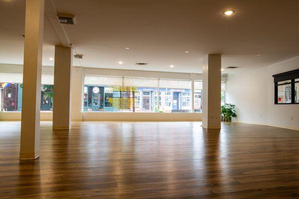 Our practice space, with windows overlooking South Ave.