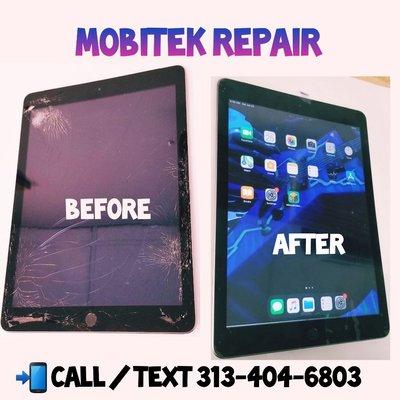 Ipad Screen replacement. Before and after replacement image.