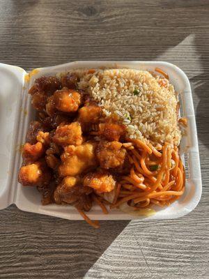 Orange Chicken (non spicy one) with noodles & rice