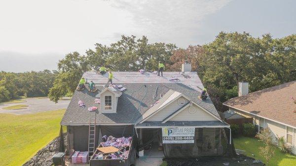 A daring shot of a roof replacement that was damaged by hail in Texas and covered by insurance. #n2roofing.com