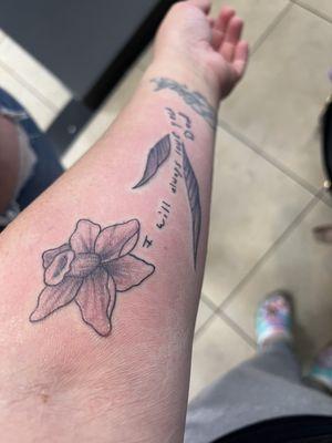 My dads birth flower and his handwriting as the st