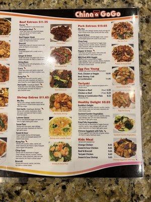 Menu as of 3/25/22