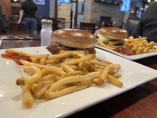 Chicken sandwich & Blue Moose burger