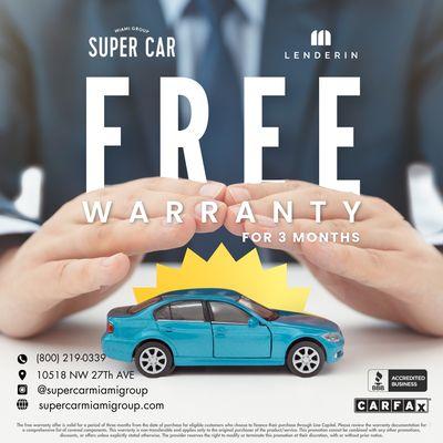 Get up to 3 months of free warranty with your car purchase at SuperCar Miami Group. Come visit us today!