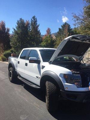 Ford F-150 Raptor Roush (Engine wipe out, wash, plastic protectant, tire shine, break dust removal, clayed, waxed, windows)