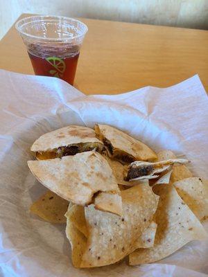 Kids steak quesadilla - comes with drink and cookie. Good value at $6. Taste was ok.