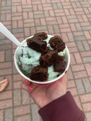 Mint chocolate chip ice cream w/brownie