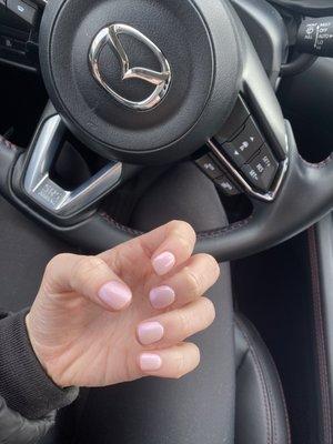 The nail color was Baby pink dip with mermaid coating.