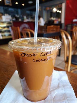 Decaf iced coffee with coconut milk. I think it may have been regular like my last visit because of how I felt soon after having most of it