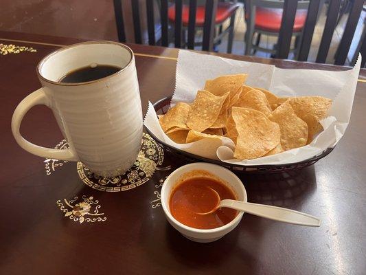 Chile rojo and chips - spicy and addicting!