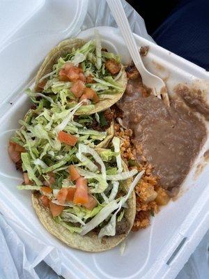 3 Taco Dinner with beans & rice (with hot sauce)