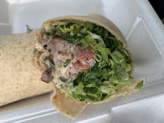 Caesar Wrap with steak (hard time finding the steak, lots of lettuce)