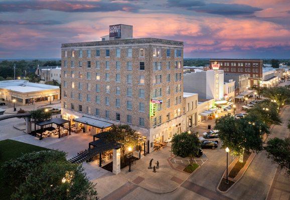 Aerial view LaSalle Hotel dusk