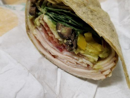 Turkey, Bacon and Guacamole Wrap. Pretty good.