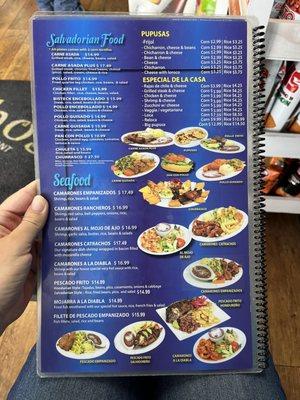 Pupusa page of menu