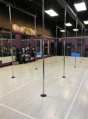 Our top-notch pole studio includes 13 Lupit poles at 12 feet tall!