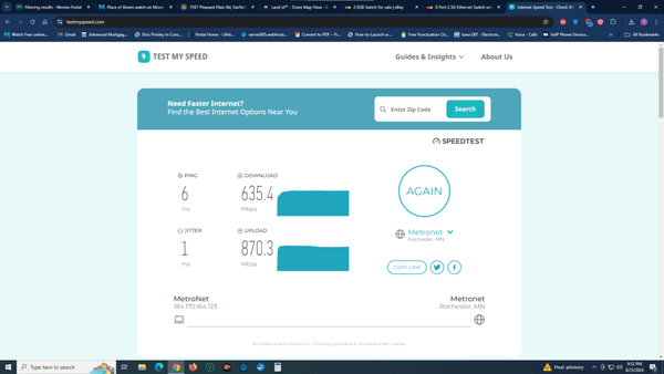 Pay for 1G service and get this!!  Their brochure states and average of 943.85.  FAR FROM IT!  Worse than mediacom, and THAT's BAD!!