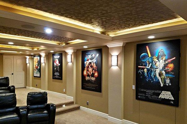 Custom Home Theaters designed and installed along with custom acoustic sound absorbing panels printed with your choice of digital prints!