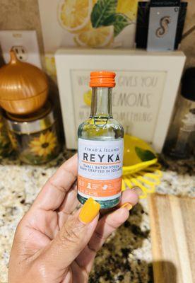 Miniature size bottle of Reyka Vodka suggested by the cashier! It's pretty good.