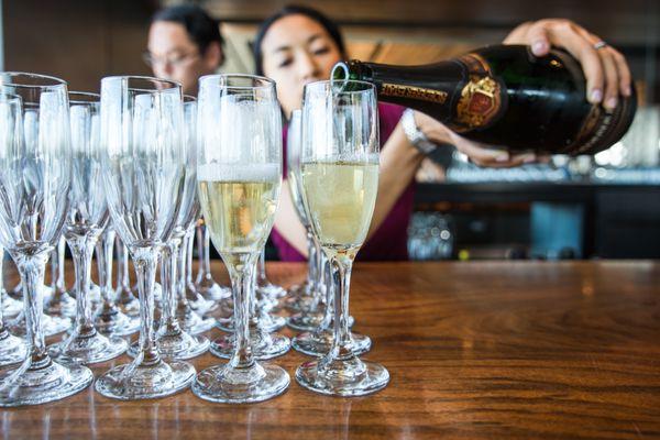 Preparing for a sparkling wedding toast