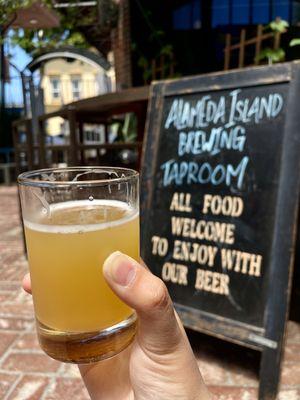 Beer taster enjoyed out on the patio. All food are welcomed to be eaten in the taproom and outdoor patio.