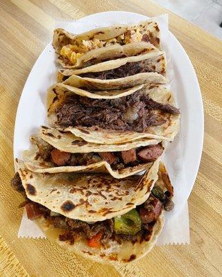 Steak fajitas, barbacoa, egg and chorizo