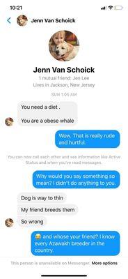 Yes she is calling the dog owner an obese whale