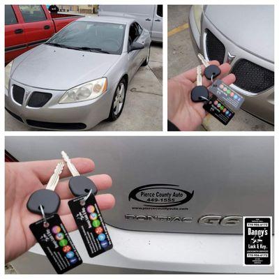 Keys made for 
a Pontiac G6 by
Danny's Lock & Key 
770-906-6172
www.dannyslockandkey.com