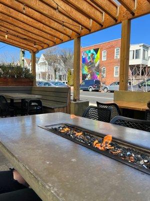 Awesome outdoor seating with personal fireplaces!