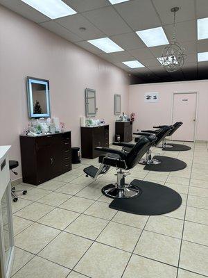 Chairs for threading, tinting and lashes.