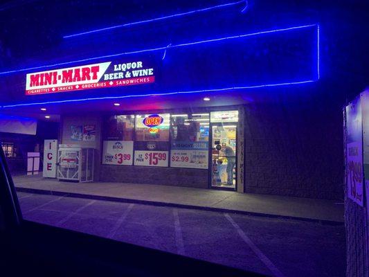 Small lit up store front