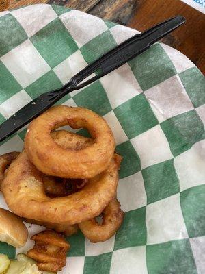 Ordered onion rings as a side with a burger, instead of fries. 2.99 up-charge for 4 onion rings.