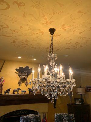 Glass classic old chandelier install.