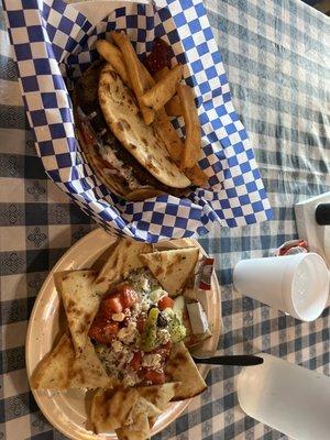 Greek Burger and Greek Salad