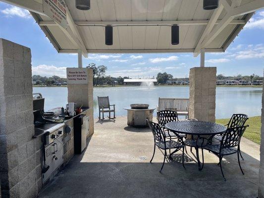 Outdoor kitchen by the lake.