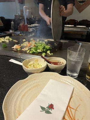 vegetables on hibachi grill